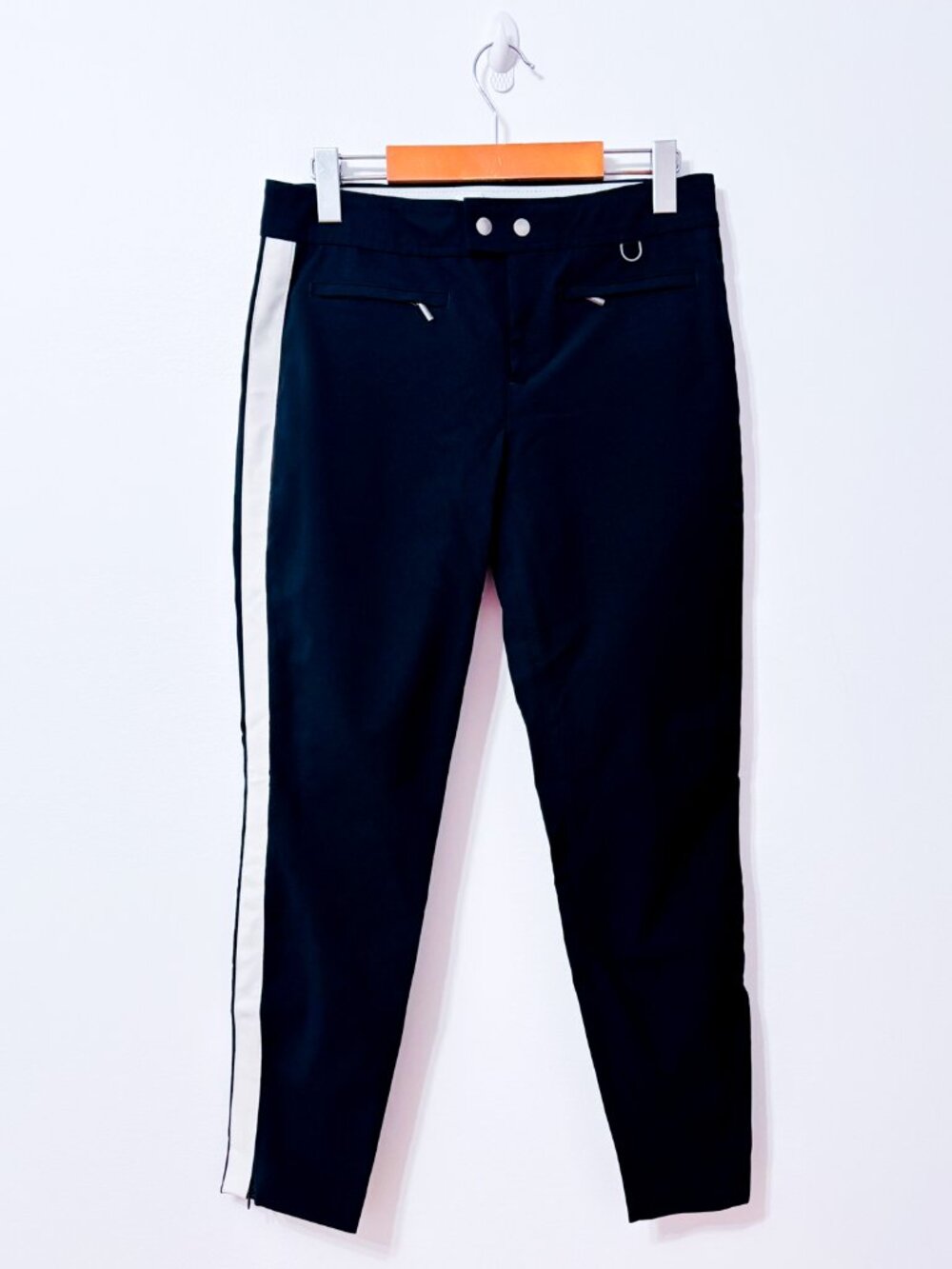GAP Black Skinny Ankle Pants White Side Stripe Stretch Zip Pockets Size 6